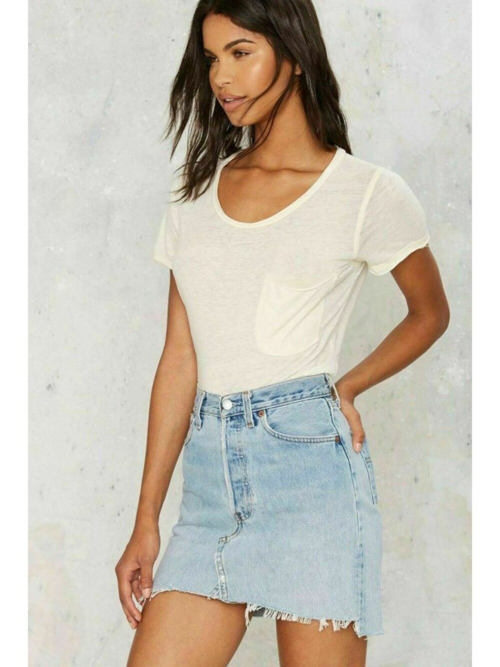 After Party by Nasty Gal Drifter Denim Mini Skirt Raw Hem Size 25 & 29 NWOT - Picture 11 of 16